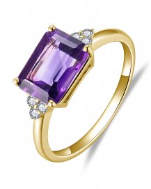 EMERALD CUT AMETHYST DIAMOND RING (TR5870)