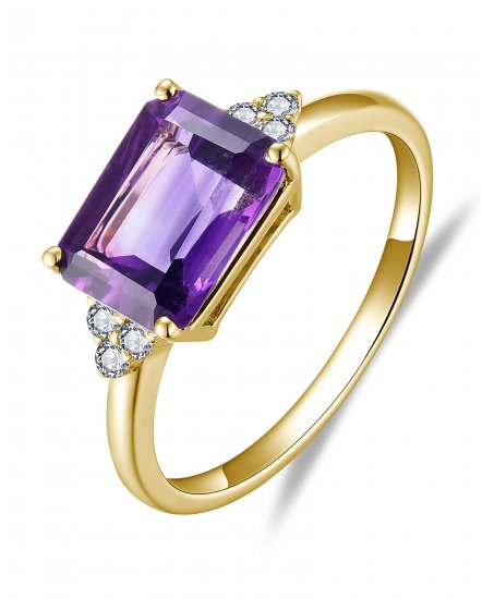 EMERALD CUT AMETHYST DIAMOND RING (TR5870)