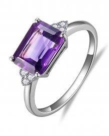 EMERALD CUT AMETHYST DIAMOND RING (TR5870)