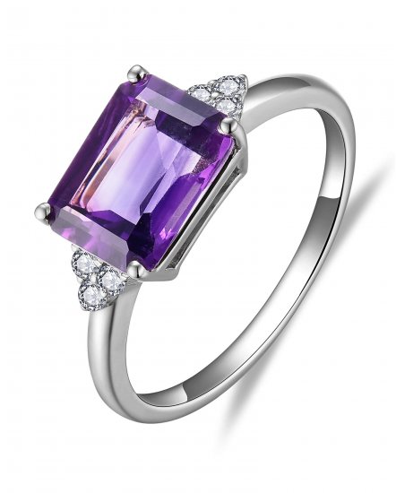 EMERALD CUT AMETHYST DIAMOND RING (TR5870)