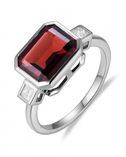 EMERALD CUT GARNET DIAMOND RING (TR5901)