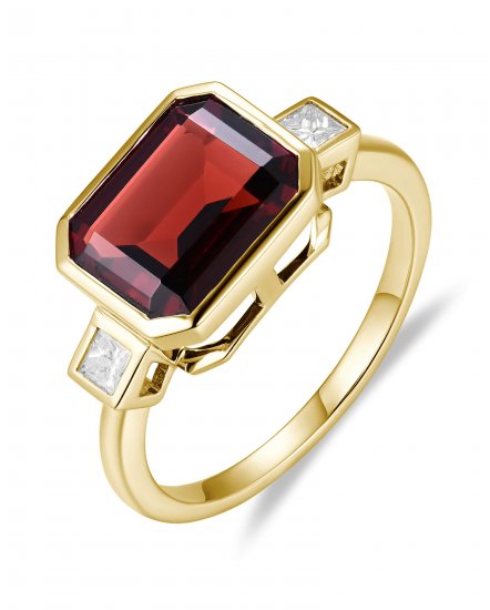 EMERALD CUT GARNET DIAMOND RING (TR5901)