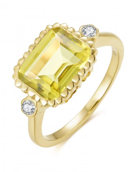 EMERALD CUT LEMON QUARTZ DIAMOND RING (TR6007)