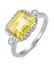 EMERALD CUT LEMON QUARTZ DIAMOND RING (TR6007)
