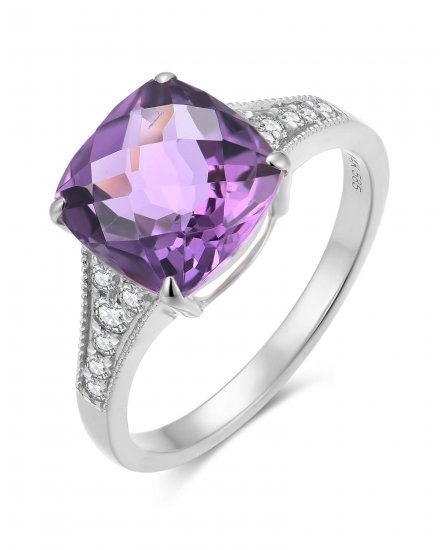CUSHION AMETHYST DIAMOND RING (TR6008)