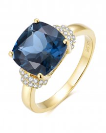 CUSHION LONDON BLUE TOPAZ DIAMOND RING (TR6009)