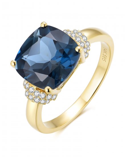 CUSHION LONDON BLUE TOPAZ DIAMOND RING (TR6009)