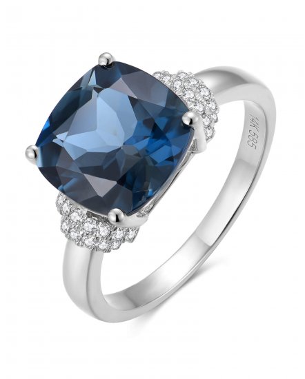 CUSHION LONDON BLUE TOPAZ DIAMOND RING (TR6009)