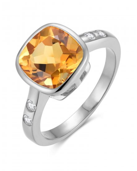 CUSHION CITRINE DIAMOND RING (TR6016)