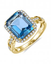 EMERALD CUT LONDON BLUE TOPAZ DIAMOND RING (TR6027)