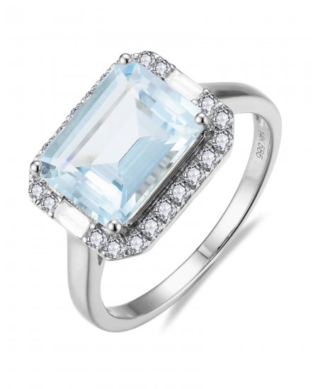 EMERALD CUT AQUAMARINE DIAMOND RING (TR6032)
