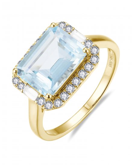 EMERALD CUT AQUAMARINE DIAMOND RING (TR6032)