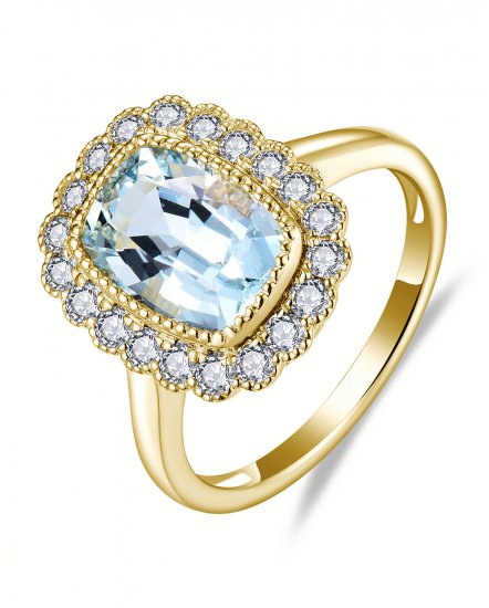 CUSHION AQUAMARINE DIAMOND RING (TR6069)