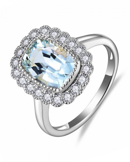 CUSHION AQUAMARINE DIAMOND RING (TR6069)