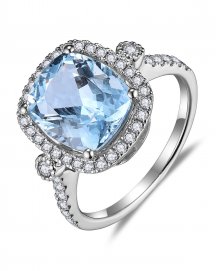 CUSHION AQUAMARINE DIAMOND RING (TR6075)