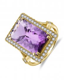 EMERALD CUT AMETHYST DIAMOND RING (TR6076)