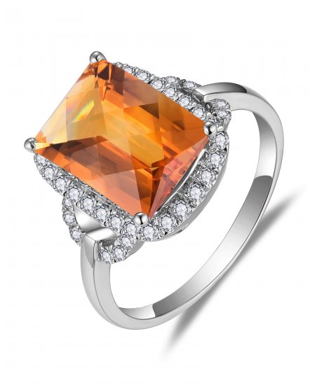EMERALD CUT CITRINE DIAMOND RING (TR6077)