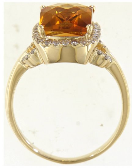 EMERALD CUT CITRINE DIAMOND RING (TR6077)