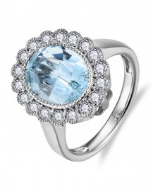 OVAL AQUAMARINE DIAMOND RING (TR6083)
