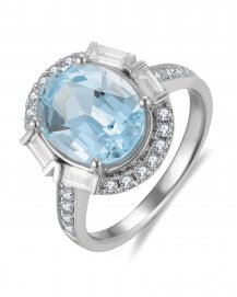 OVAL AQUAMARINE DIAMOND RING (TR6121)