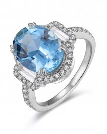 OVAL AQUAMARINE DIAMOND RING (TR6129)