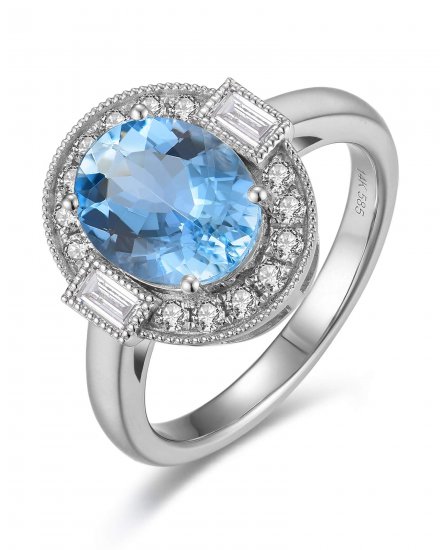 OVAL AQUAMARINE DIAMOND RING (TR6138)