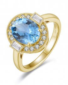 OVAL AQUAMARINE DIAMOND RING (TR6138)