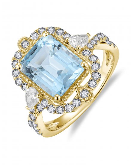 EMERALD CUT AQUAMARINE DIAMOND RING (TR6148)