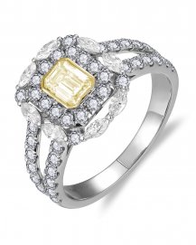 MULTI TONE EMERALD CUT DIAMOND ENGAGEMENT RING (TR6259)