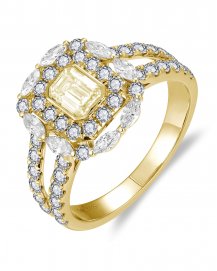 MULTI TONE EMERALD CUT DIAMOND ENGAGEMENT RING (TR6259)