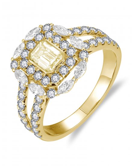 MULTI TONE EMERALD CUT DIAMOND ENGAGEMENT RING (TR6259)