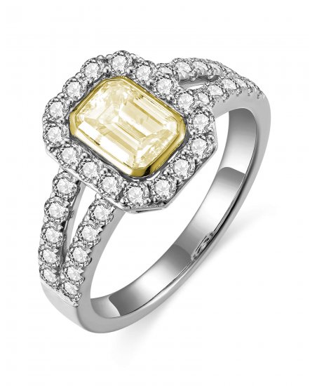 MULTI TONE EMERALD CUT DIAMOND ENGAGEMENT RING (TR6273)