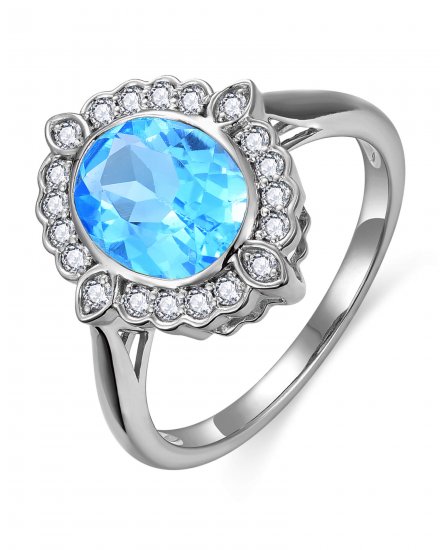OVAL SWISS BLUE TOPAZ DIAMOND RING (TR6319)