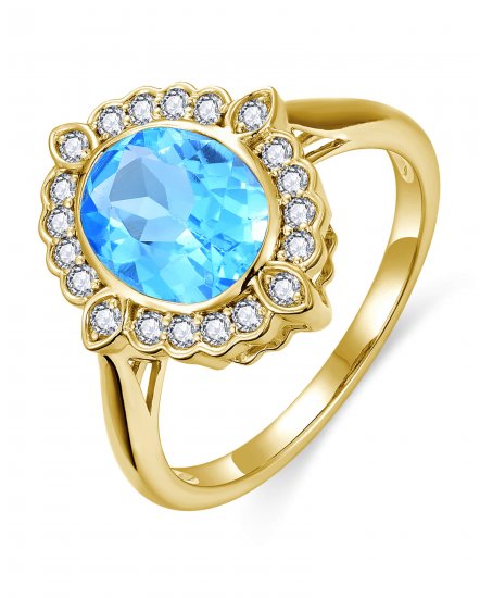 OVAL SWISS BLUE TOPAZ DIAMOND RING (TR6319)