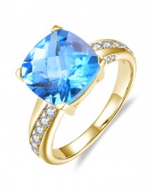 CUSHION LONDON BLUE TOPAZ DIAMOND RING (TR6378)