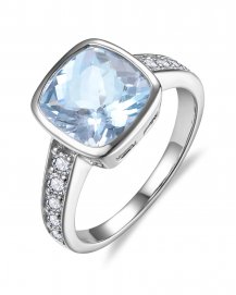 CUSHION AQUAMARINE DIAMOND RING (TR6544)