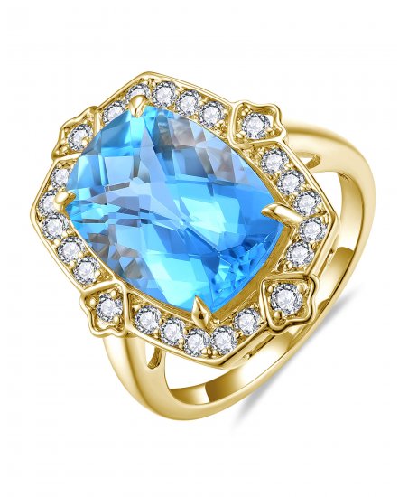 CUSHION SWISS BLUE TOPAZ DIAMOND RING (TR6546)