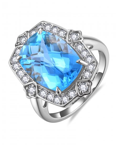 CUSHION SWISS BLUE TOPAZ DIAMOND RING (TR6546)