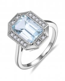EMERALD CUT AQUAMARINE DIAMOND RING (TR6547)