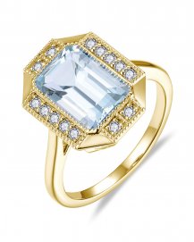 EMERALD CUT AQUAMARINE DIAMOND RING (TR6547)