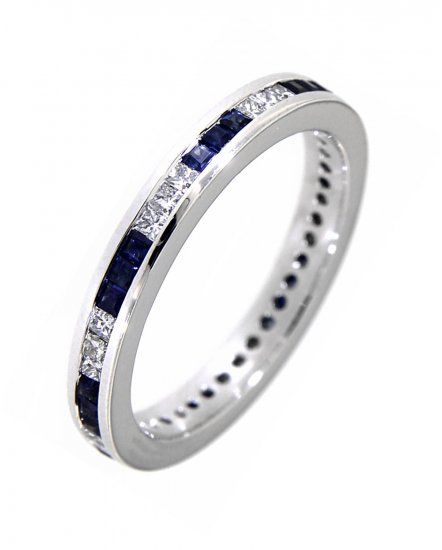 PRINCESS CUT SAPPHIRE DIAMOND BAND (TR768)