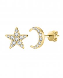 CRESCENT MOON STAR DIAMOND STUDS (VE435)