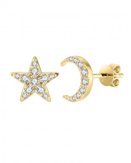 CRESCENT MOON STAR DIAMOND STUDS (VE435)