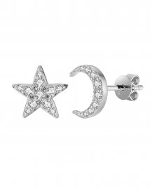 CRESCENT MOON STAR DIAMOND STUDS (VE435)