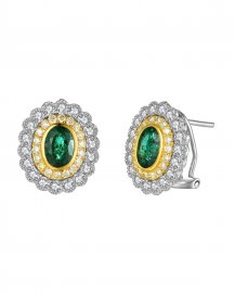 OVAL EMERALD DIAMOND OMEGA BACK (VE438)