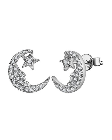 CRESCENT MOON STAR DIAMOND STUDS (VE468)