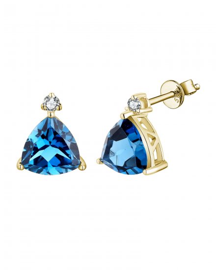 TRIANGLE SHAPE SWISS BLUE TOPAZ DIAMOND STUDS (VE477)