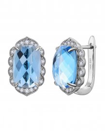 CUSHION SWISS BLUE TOPAZ DIAMOND EARRINGS (VE492)