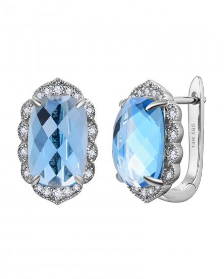 CUSHION SWISS BLUE TOPAZ DIAMOND EARRINGS (VE492)
