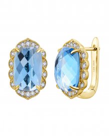 CUSHION SWISS BLUE TOPAZ DIAMOND EARRINGS (VE492)